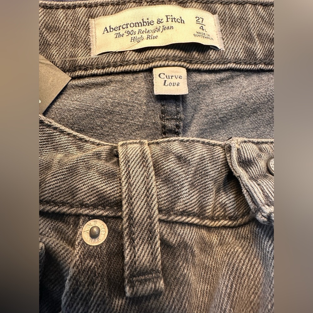 Abercrombie & Fitch 90s Relaxed Striped Jean High Rise Curve Love Size 4L - Picture 6 of 7
